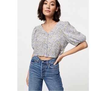 Levi's Floral Puff Sleeve Top - Blue and Yellow